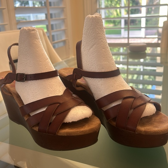 Jelly Pop Jelissa Memory Foam Brown Wood Wedge sz 10 Sandal Slingback Shoe EUC - Picture 10 of 17